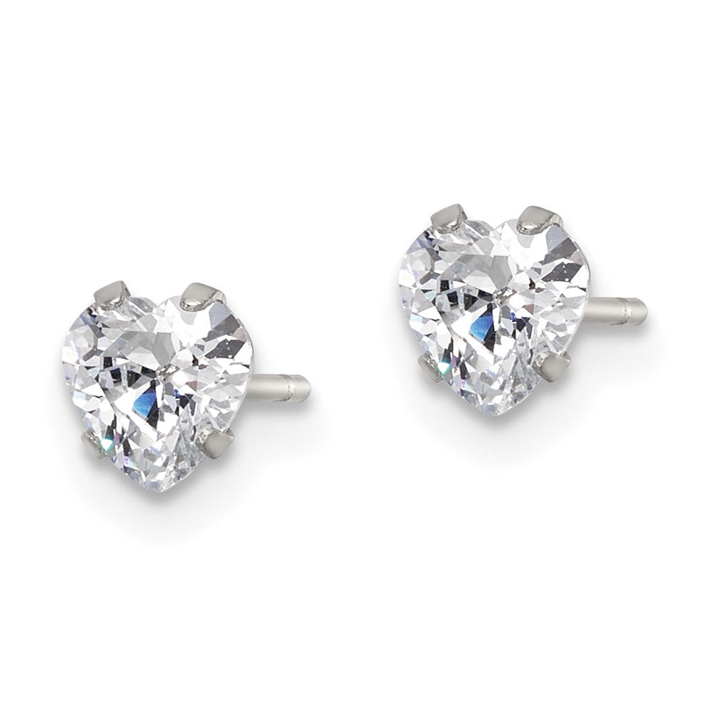 SRE1076 Chisel Stainless Steel Polished 5mm Heart CZ Stud Post Earrings