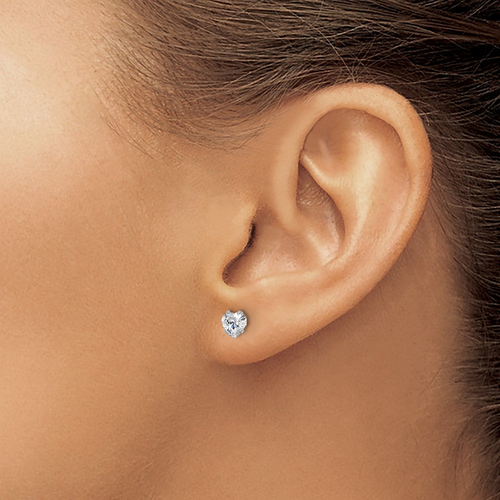 SRE1076 Chisel Stainless Steel Polished 5mm Heart CZ Stud Post Earrings