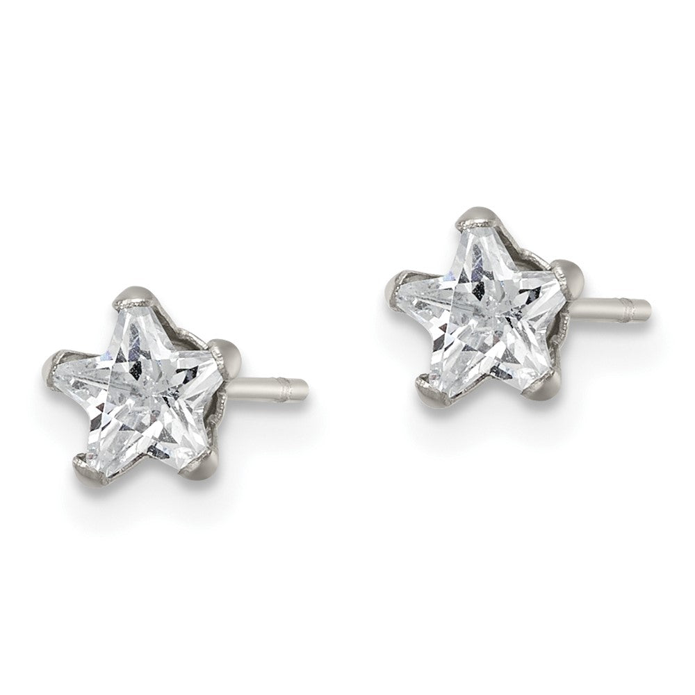 SRE1118 Chisel Stainless Steel Polished 5mm Star CZ Stud Post Earrings