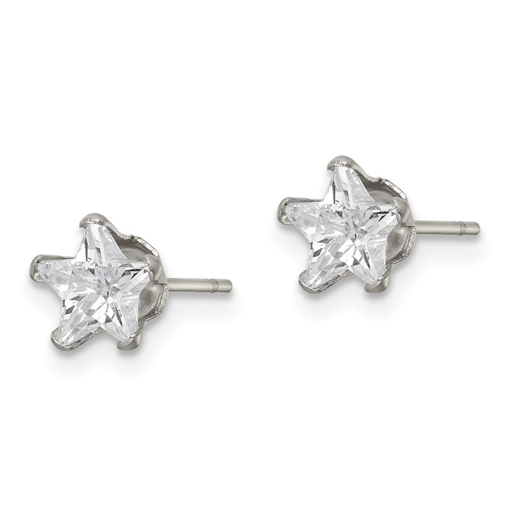 SRE1119 Chisel Stainless Steel Polished 6mm Star CZ Stud Post Earrings