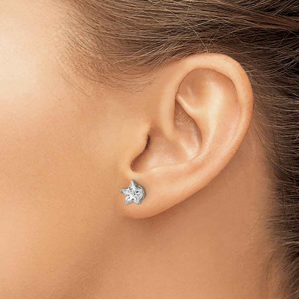 SRE1120 Chisel Stainless Steel Polished 7mm Star CZ Stud Post Earrings