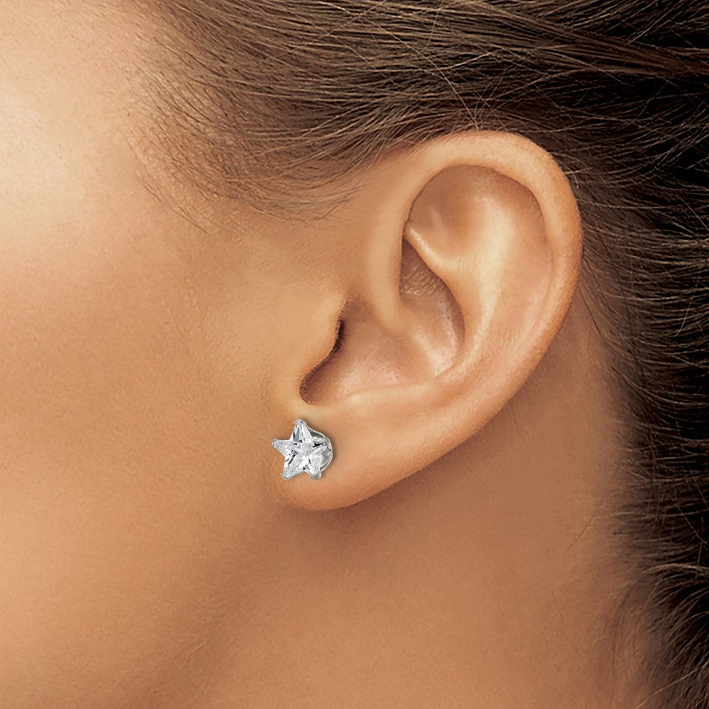 SRE1121 Chisel Stainless Steel Polished 8mm Star CZ Stud Post Earrings