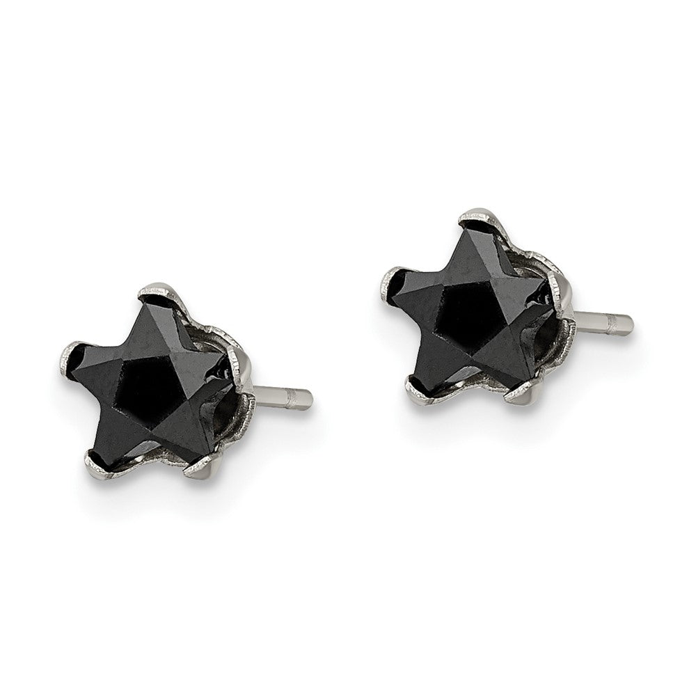 SRE1125 Chisel Stainless Steel Polished 6mm Black Star CZ Stud Post Earrings