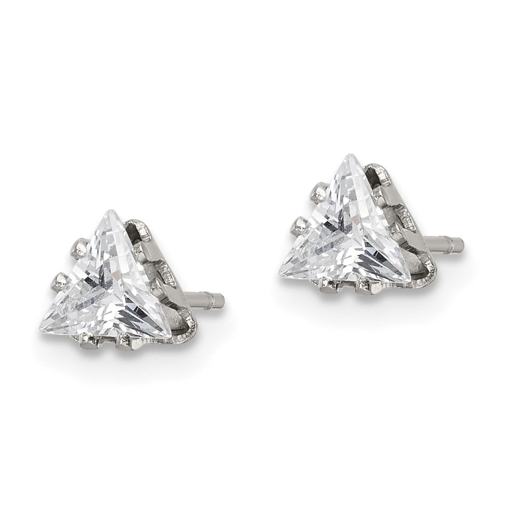 SRE1130 Chisel Stainless Steel Polished 5mm Triangle CZ Stud Post Earrings