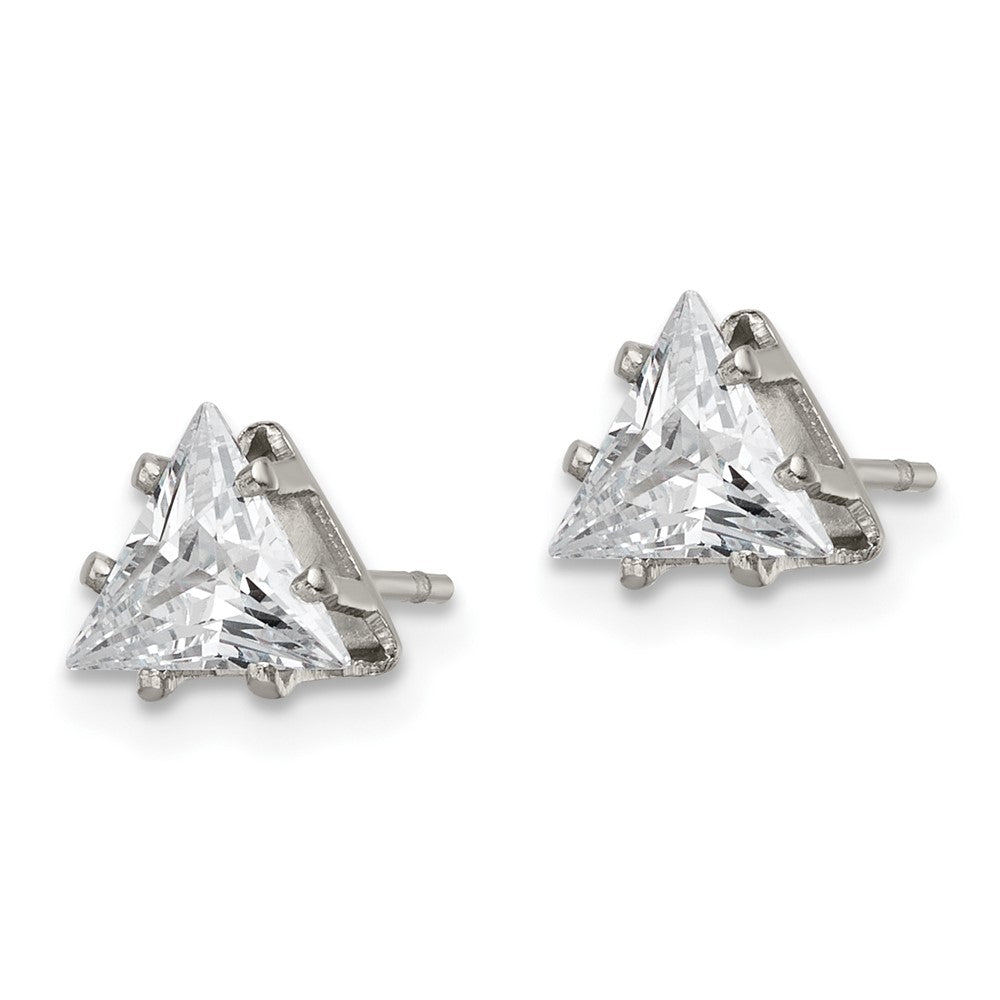 SRE1131 Chisel Stainless Steel Polished 6mm Triangle CZ Stud Post Earrings