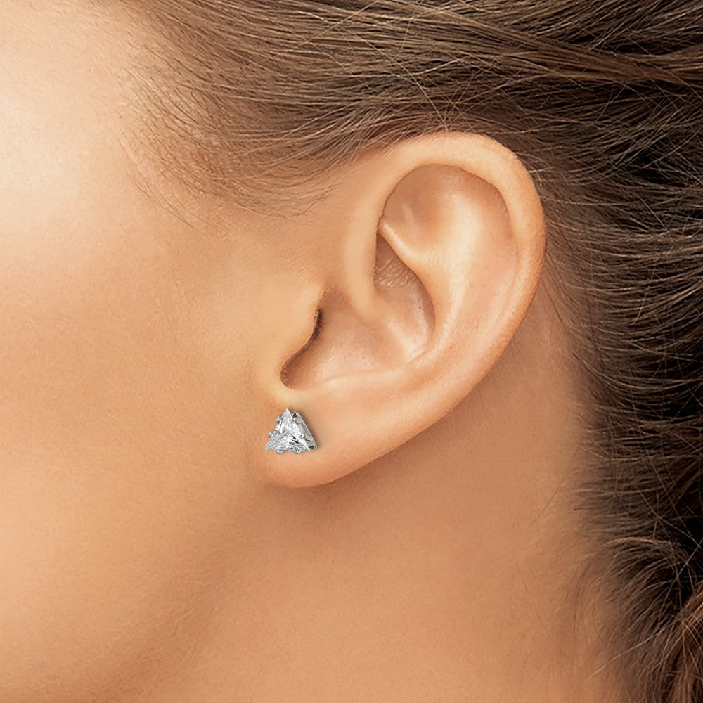 SRE1131 Chisel Stainless Steel Polished 6mm Triangle CZ Stud Post Earrings