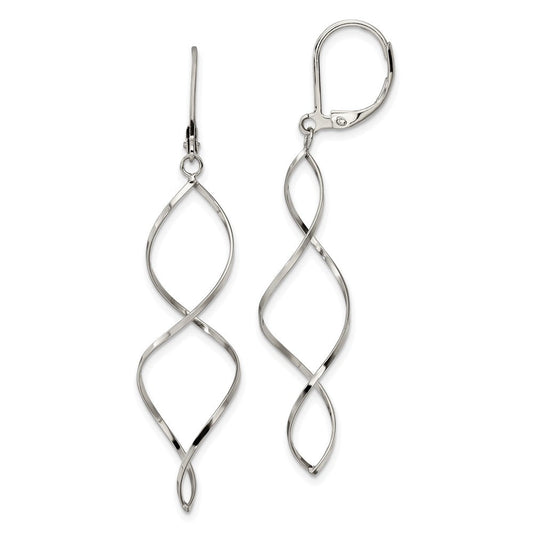 SRE1145 Chisel Stainless Steel Polished Twist Dangle Leverback Earrings