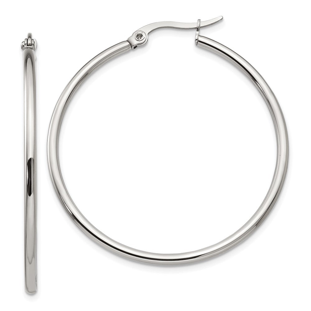 SRE116 Chisel Stainless Steel Polished 40.5mm Diameter 2mm Hoop Earrings