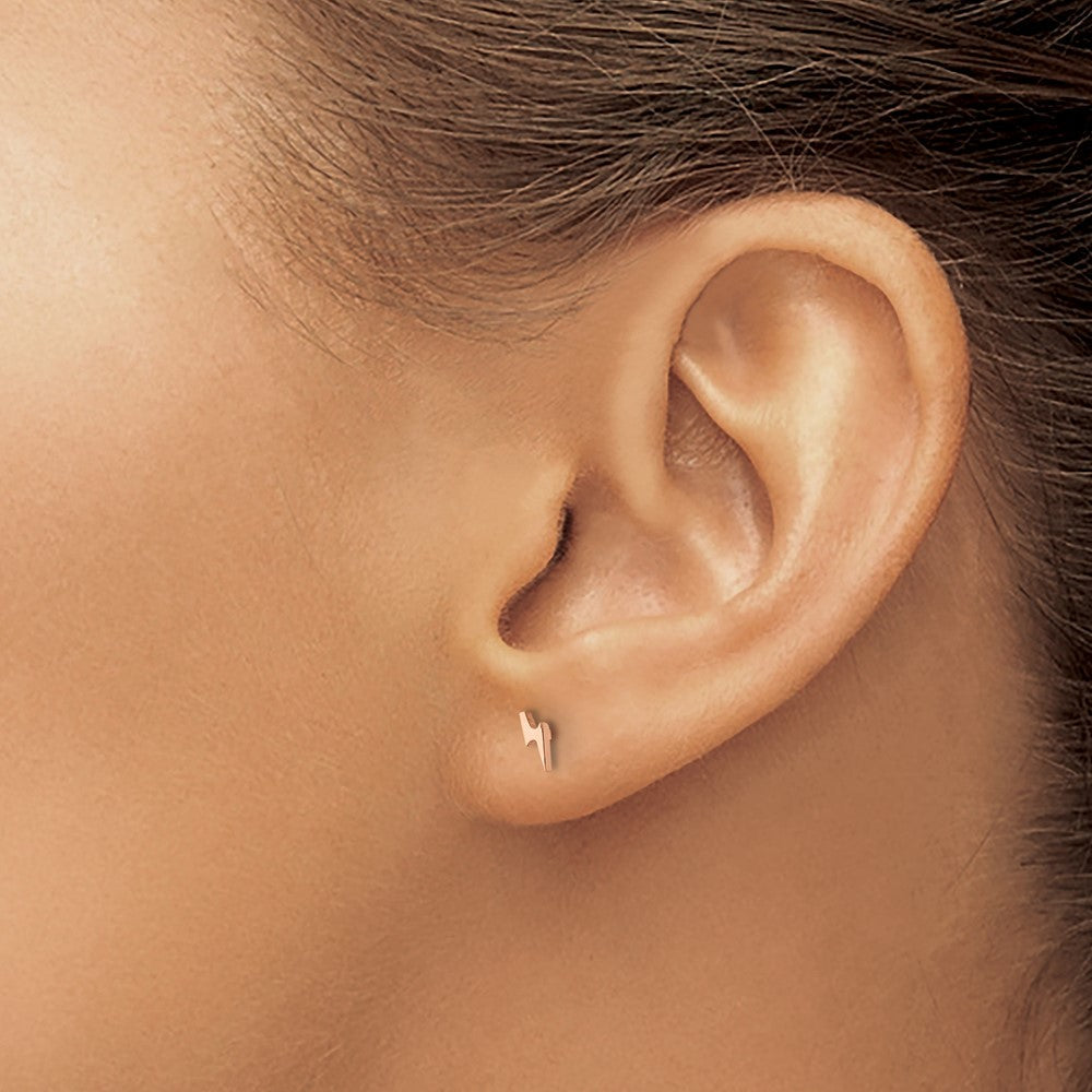 SRE1188 Chisel Stainless Steel Polished Rose IP-plated Lightning Bolt Post Earrings