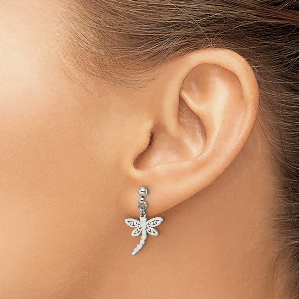 SRE1197 Chisel Stainless Steel Polished Dragonfly Post Dangle Earrings