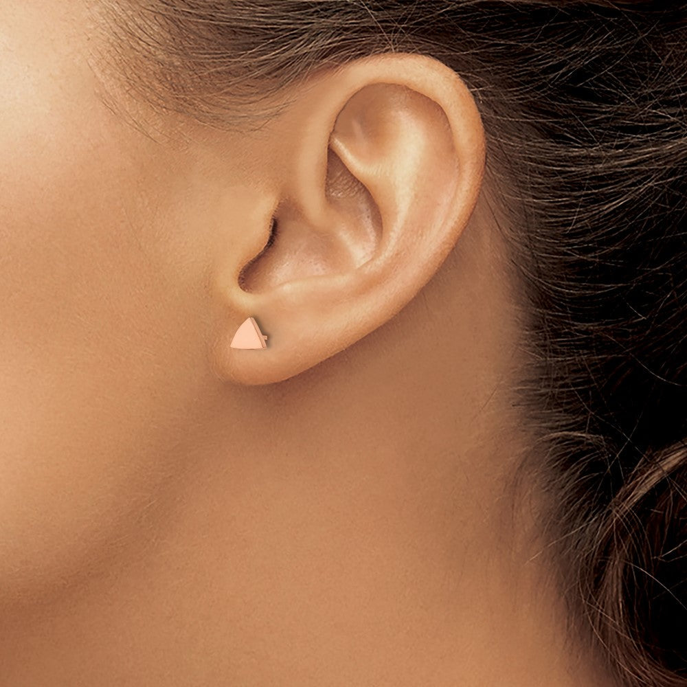 SRE1205 Chisel Stainless Steel Polished Rose IP-plated Triangle Post Earrings