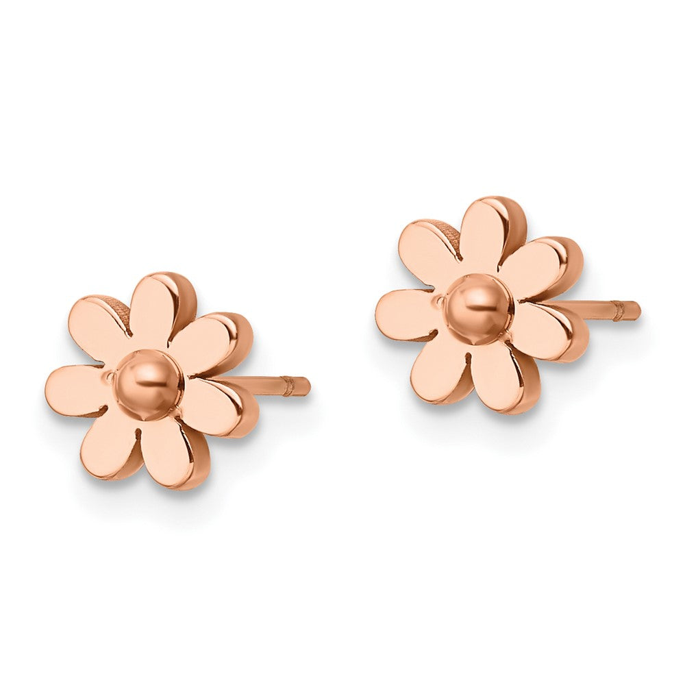 SRE1209 Chisel Stainless Steel Polished Rose IP-plated Flower Post Earrings
