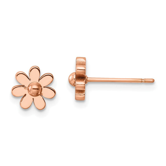 SRE1209 Chisel Stainless Steel Polished Rose IP-plated Flower Post Earrings