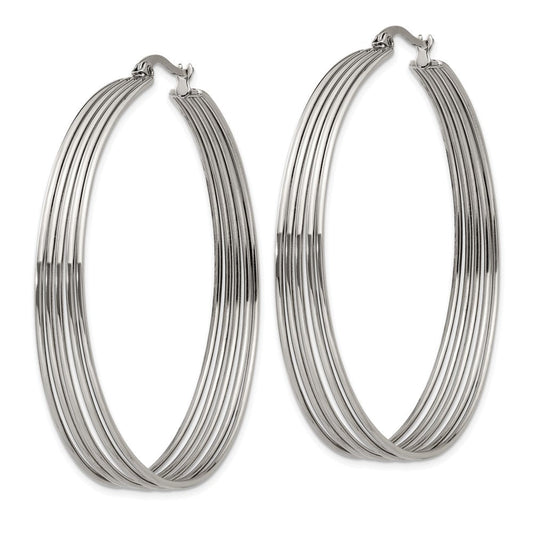 SRE1273 Chisel Stainless Steel Polished Wire Hoop Earrings