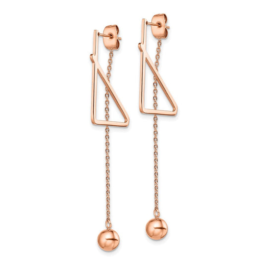 SRE1414 Chisel Stainless Steel Polished Rose IP-plated Front and Back Post Ball Dangle Earrings