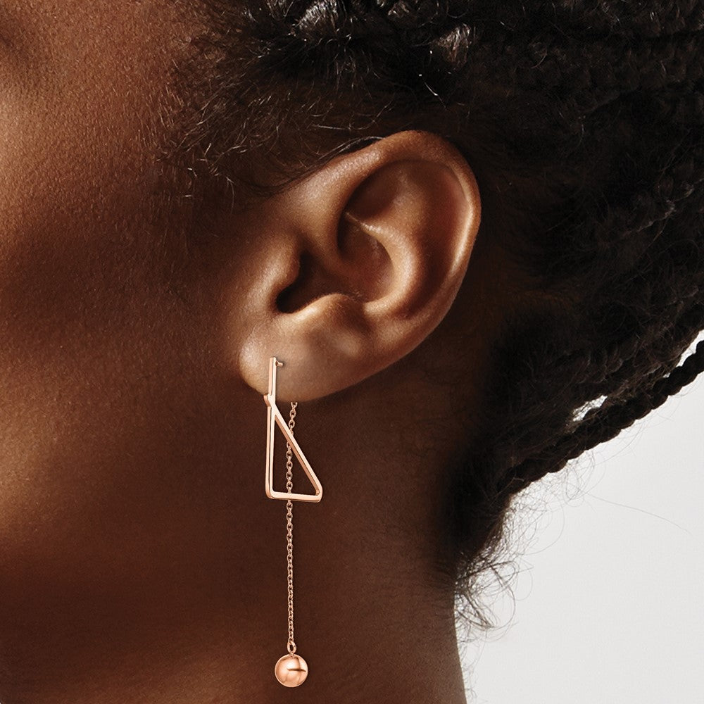 SRE1414 Chisel Stainless Steel Polished Rose IP-plated Front and Back Post Ball Dangle Earrings