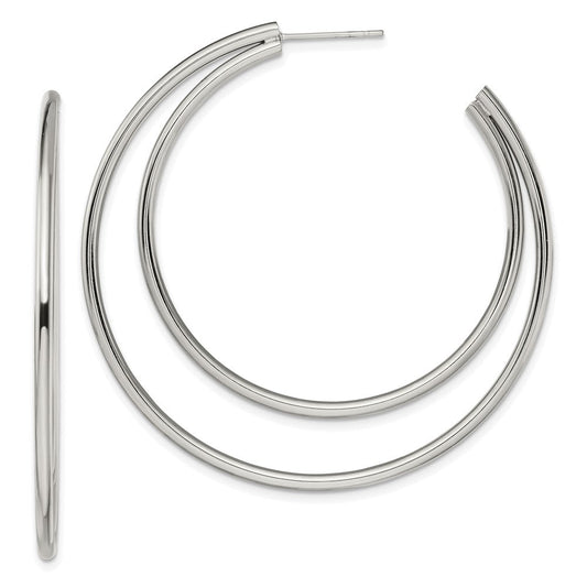SRE1416 Chisel Stainless Steel Polished Post Hoop Earrings