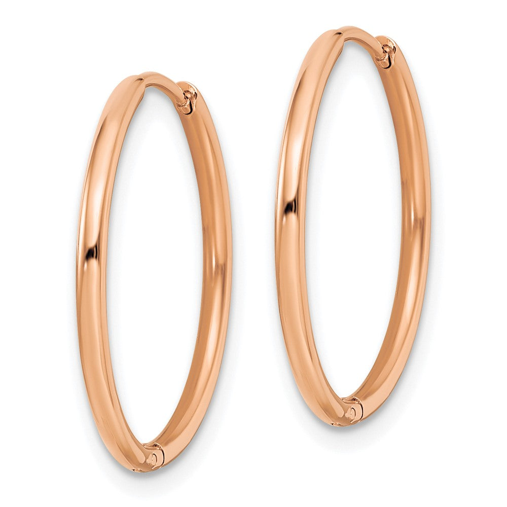 SRE1467 Chisel Stainless Steel Polished Rose IP-plated 1.6mm Hinged Hoop Earrings