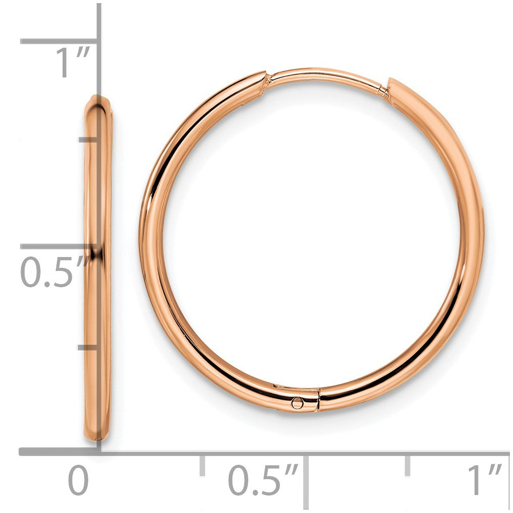 SRE1467 Chisel Stainless Steel Polished Rose IP-plated 1.6mm Hinged Hoop Earrings