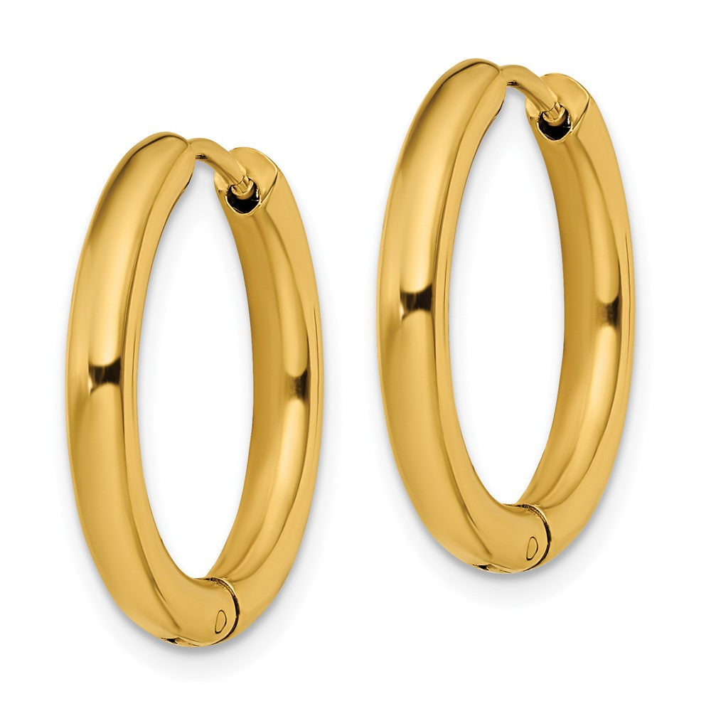 SRE1476 Chisel Stainless Steel Polished Yellow IP-plated 3mm Hinged Hoop Earrings