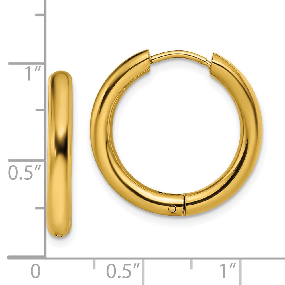 SRE1476 Chisel Stainless Steel Polished Yellow IP-plated 3mm Hinged Hoop Earrings