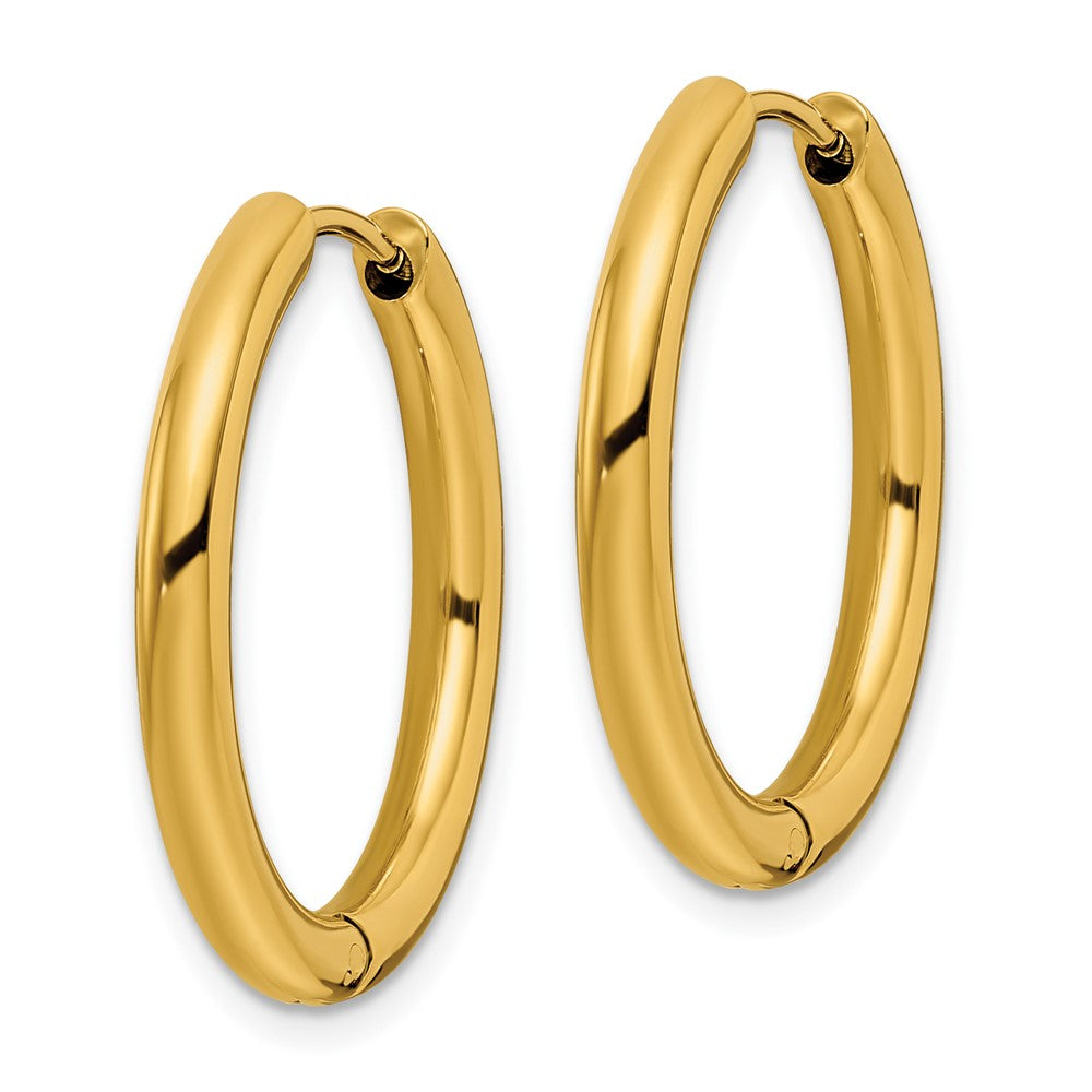 SRE1477 Chisel Stainless Steel Polished Yellow IP-plated 3mm Hinged Hoop Earrings
