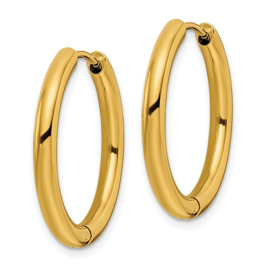 SRE1477 Chisel Stainless Steel Polished Yellow IP-plated 3mm Hinged Hoop Earrings