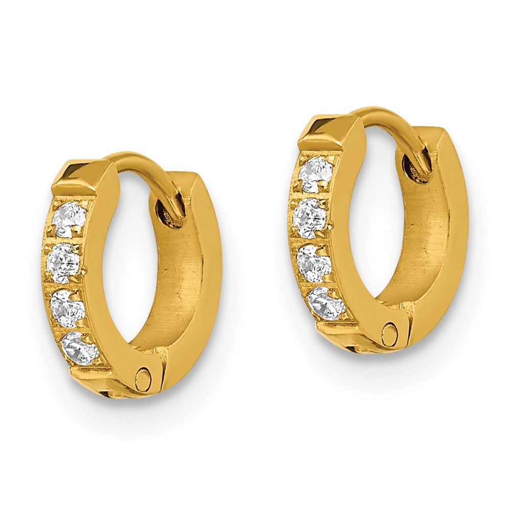 SRE1515 Chisel Stainless Steel Polished Yellow IP-plated with Preciosa Crystal Hinged Hoop Earrings