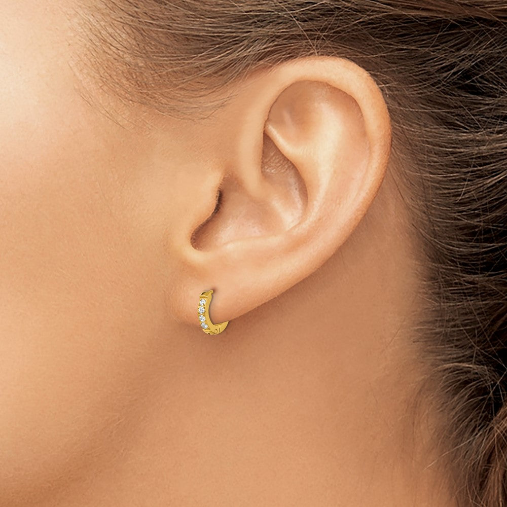 SRE1515 Chisel Stainless Steel Polished Yellow IP-plated with Preciosa Crystal Hinged Hoop Earrings