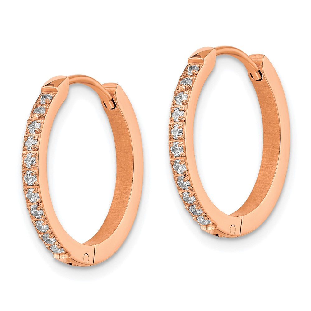 SRE1522 Chisel Stainless Steel Polished Rose IP-plated with Preciosa Crystal Hinged Hoop Earrings
