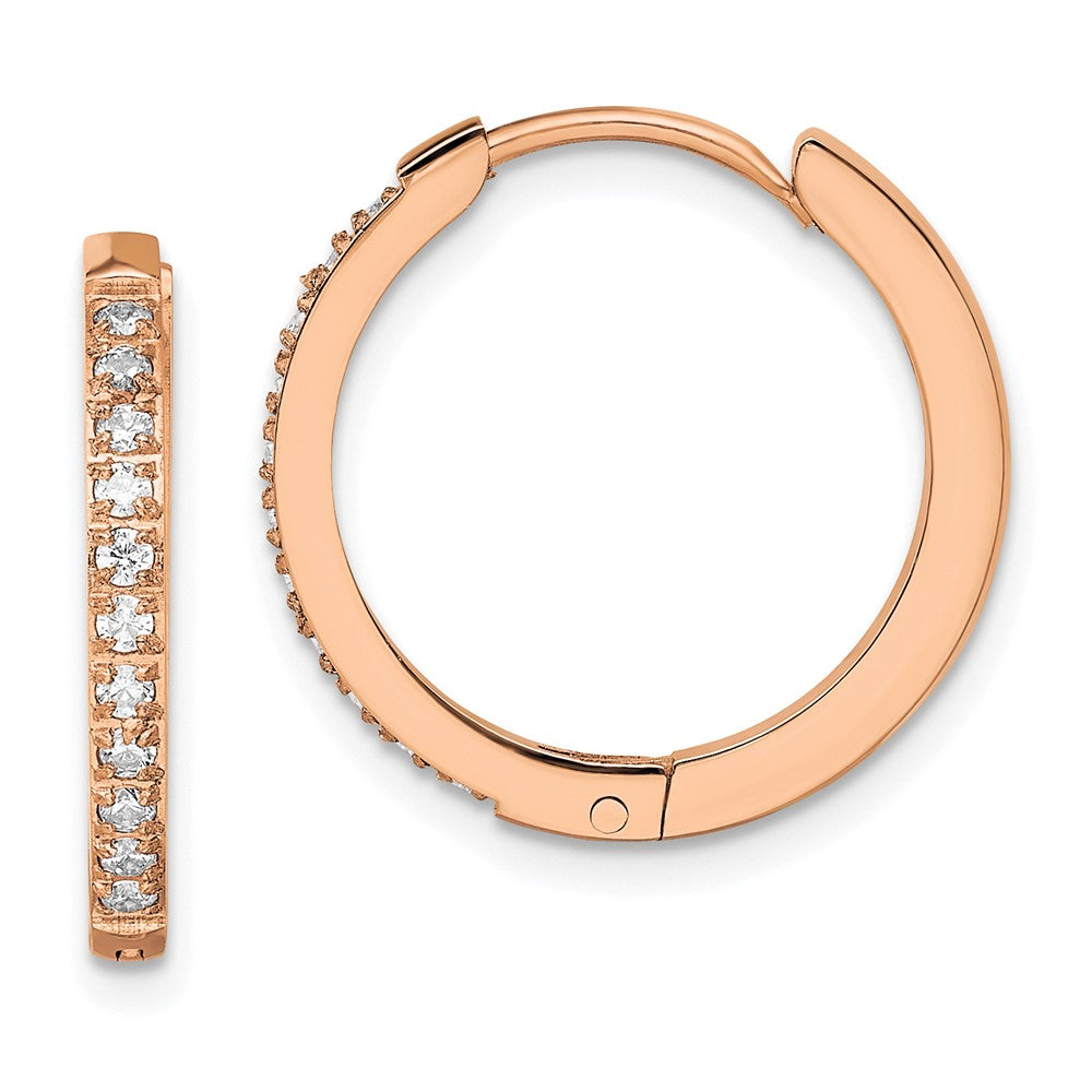 SRE1522 Chisel Stainless Steel Polished Rose IP-plated with Preciosa Crystal Hinged Hoop Earrings