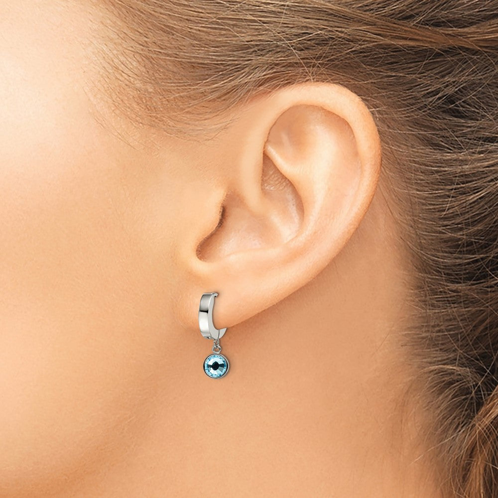 SRE1527 Chisel Stainless Steel Polished with Blue Preciosa Crystal Dangle Hinged Hoop Earring