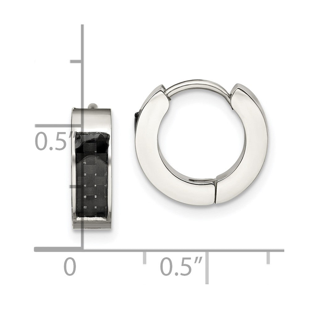 SRE1531 Chisel Stainless Steel Polished with Carbon Fiber Inlay 4mm Hinged Hoop Earrings