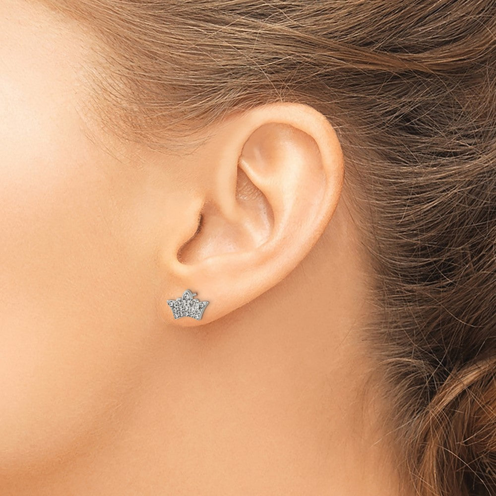 SRE1582 Chisel Stainless Steel Polished with CZ Crown Post Earrings