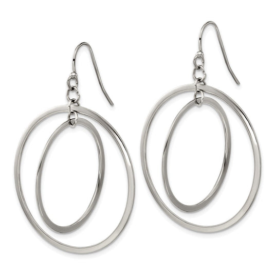 SRE1608 Chisel Stainless Steel Polished Double Circle Dangle Shepherd Hook Earrings