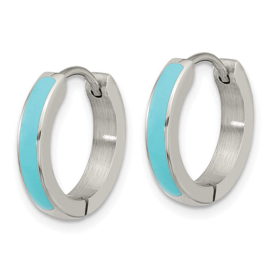 SRE1702 Chisel Stainless Steel Polished with Blue Enamel 2.90mm Hinged Hoop Earrings