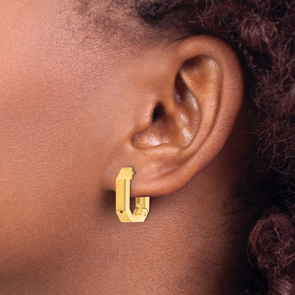 SRE1724 Chisel Stainless Steel Polished Yellow IP-plated Squared Edges 4mm Hinged Hoop Earrings