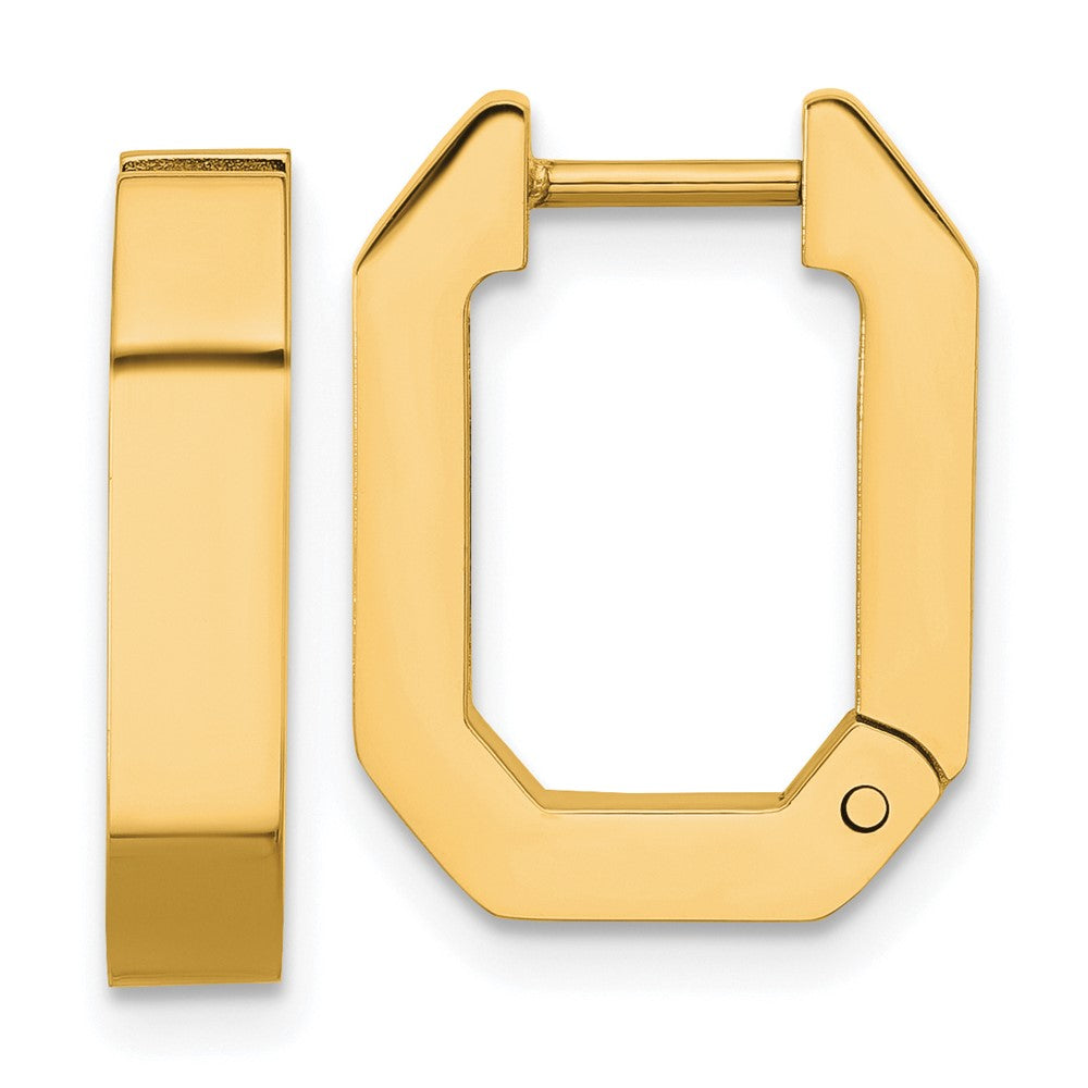 SRE1724 Chisel Stainless Steel Polished Yellow IP-plated Squared Edges 4mm Hinged Hoop Earrings