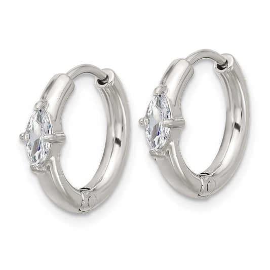 SRE1734 Chisel Stainless Steel Polished Marquise CZ Hinged Hoop Earrings