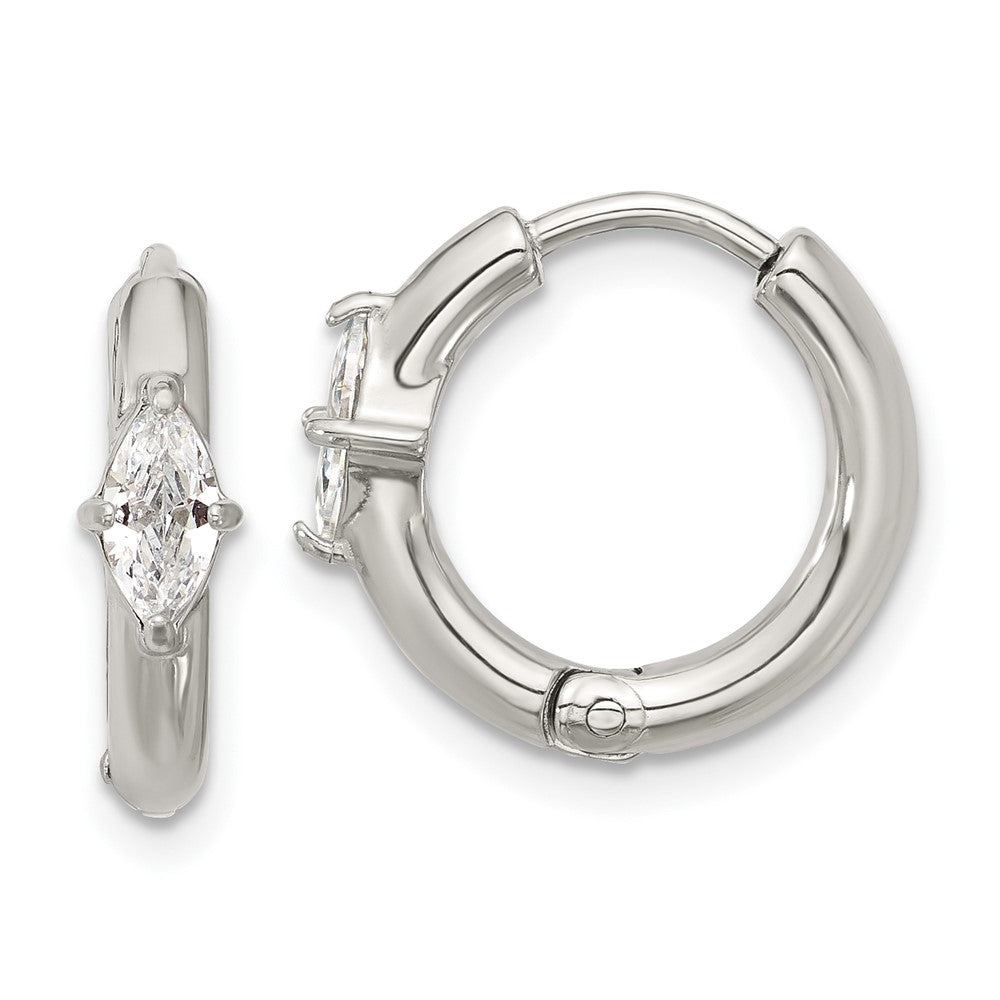 SRE1734 Chisel Stainless Steel Polished Marquise CZ Hinged Hoop Earrings