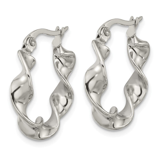 SRE1745 Chisel Stainless Steel Polished Twist Hoop Earrings