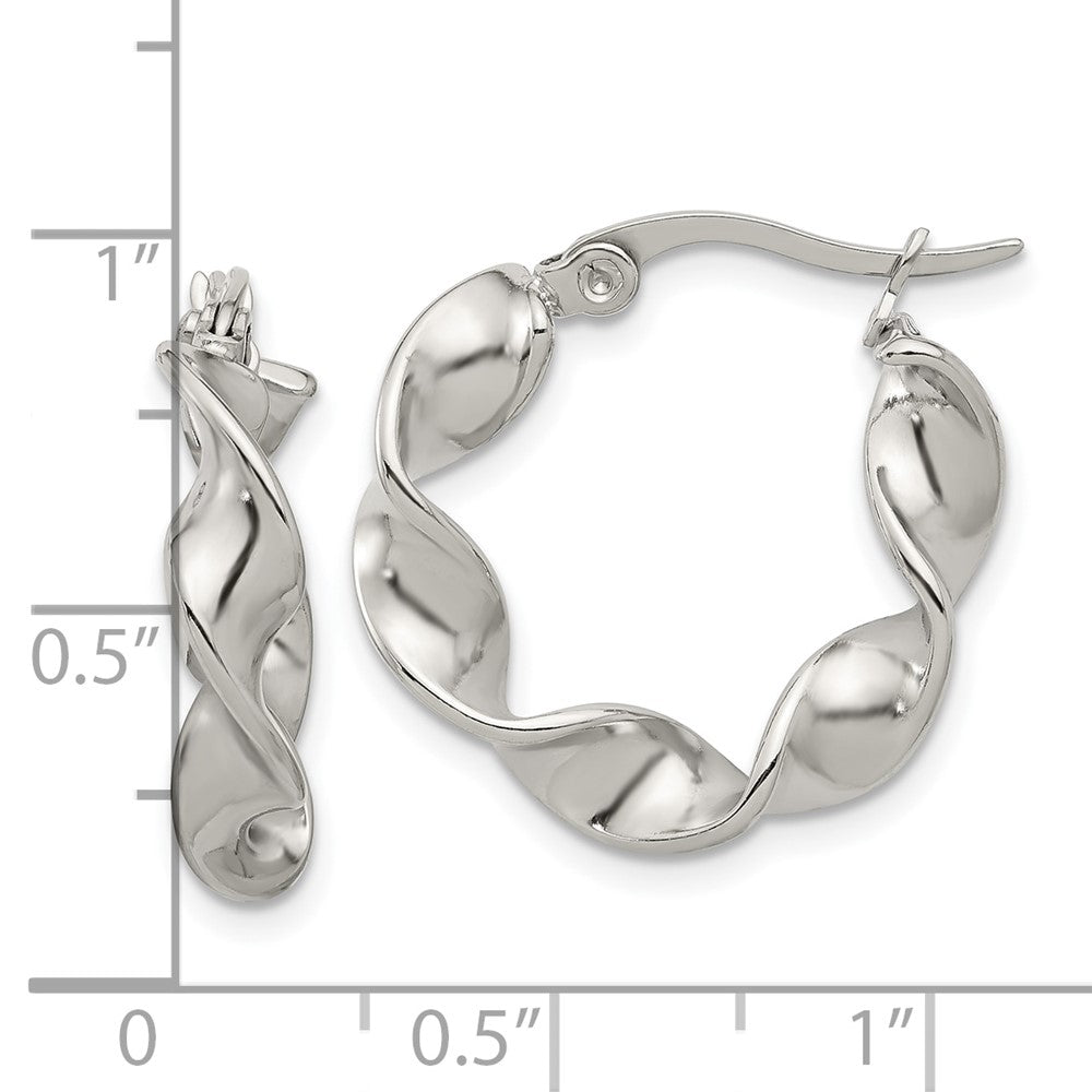 SRE1745 Chisel Stainless Steel Polished Twist Hoop Earrings