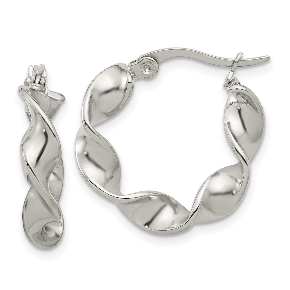 SRE1745 Chisel Stainless Steel Polished Twist Hoop Earrings
