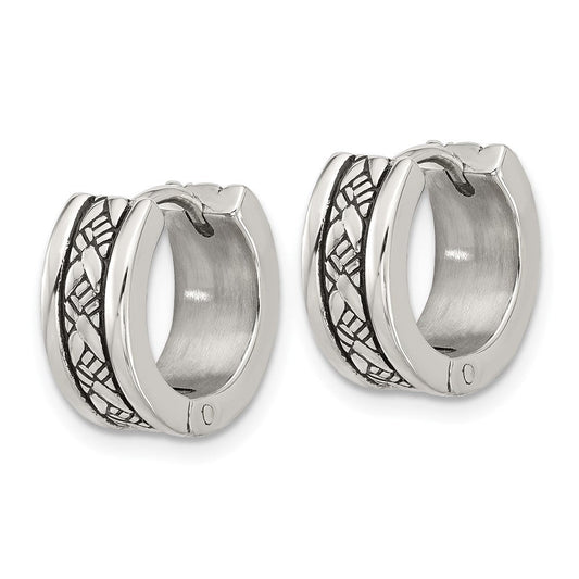SRE1772 Chisel Stainless Steel Antiqued and Polished 5.5mm Hoop Earrings