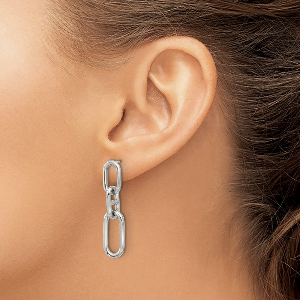 SRE1797 Chisel Stainless Steel Polished 9mm Link Dangle Post Earrings