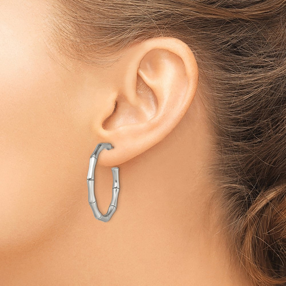 SRE398 Chisel Stainless Steel Polished Bamboo Design J Hoop Post Earrings