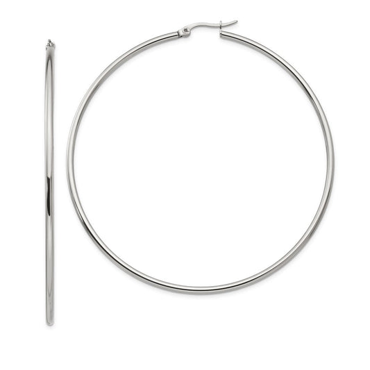 SRE401 Chisel Stainless Steel Polished 70mm Diameter 2mm Hoop Earrings