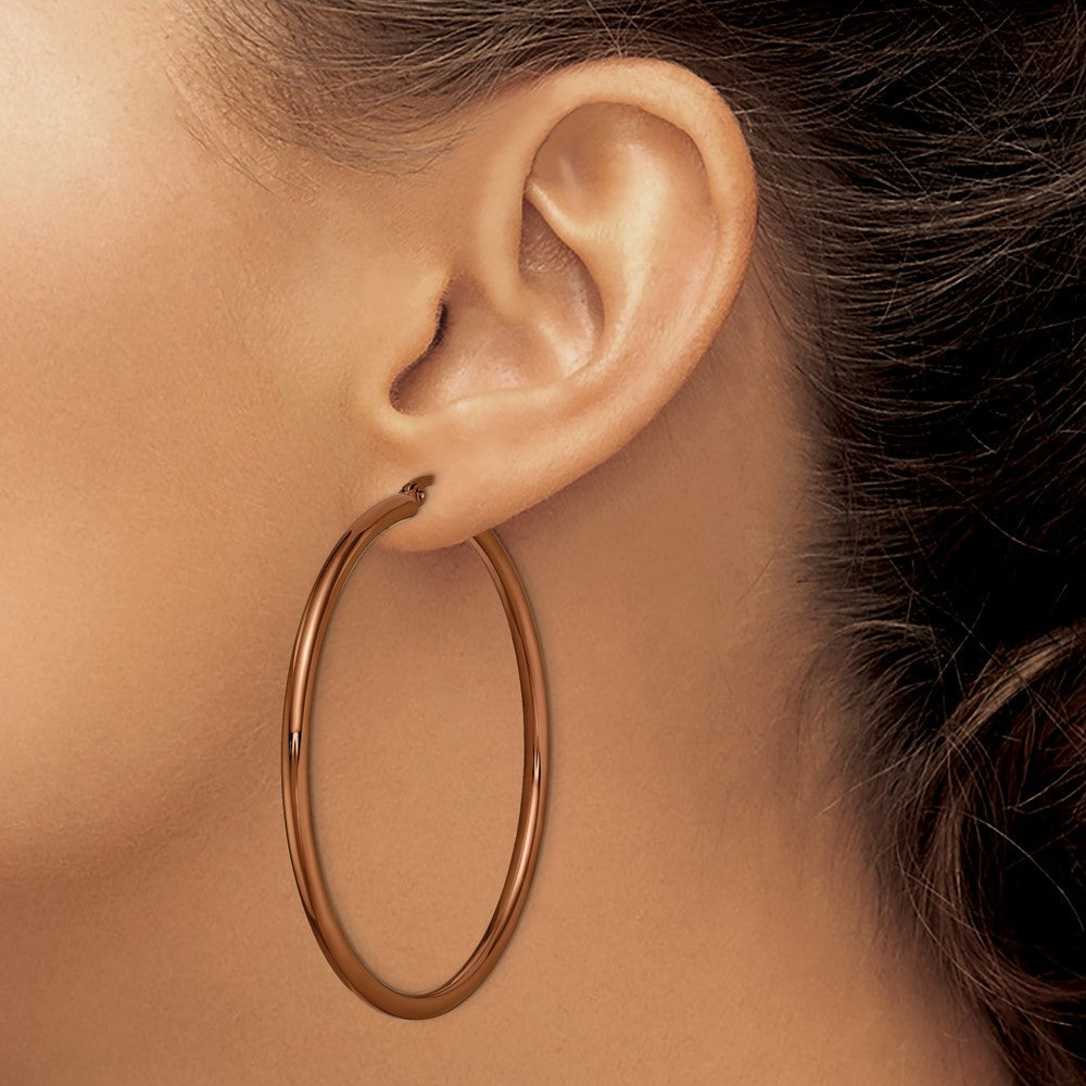 SRE406 Chisel Stainless Steel Polished Brown IP-plated 47mm Diameter 3mm Hoop Earrings