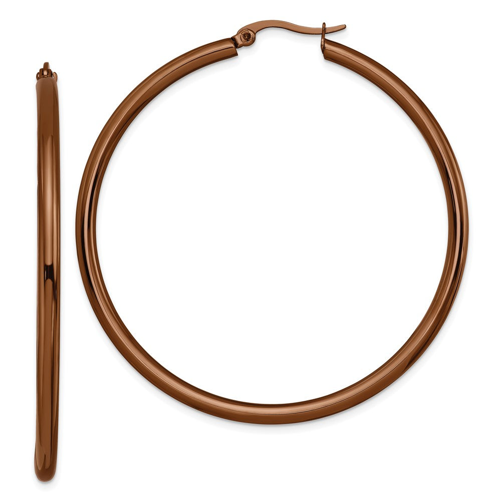 SRE406 Chisel Stainless Steel Polished Brown IP-plated 47mm Diameter 3mm Hoop Earrings