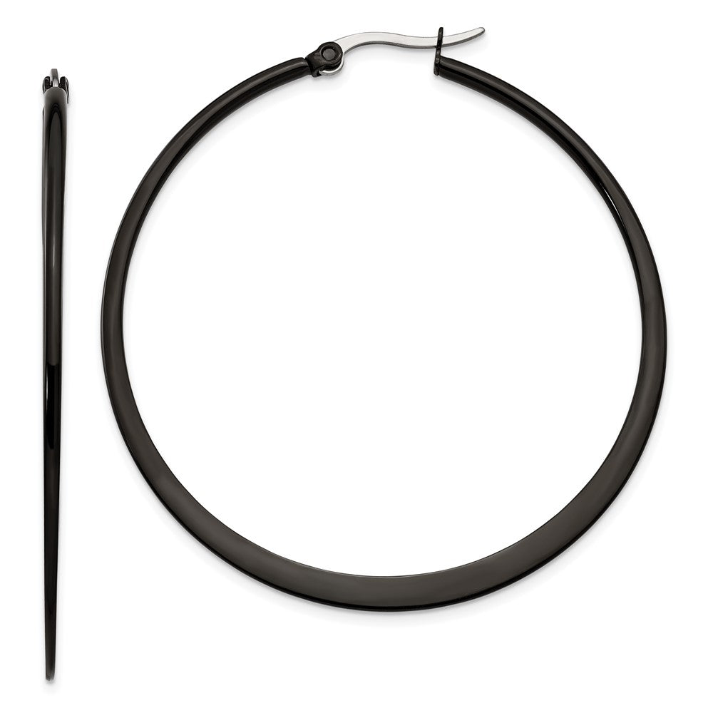 SRE417 Chisel Stainless Steel Polished Black IP-plated 55mm Diameter 2mm Hoop Earrings